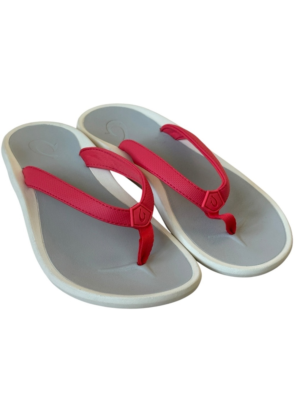 OlauKai Pi'oe Womens Sandals Hot Coral Mist Grey Flip Flops Beach Thong Size 7